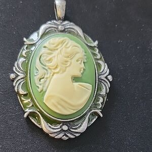 Elegant Silver and Green Cameo Pendant